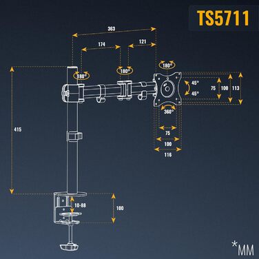 Кріплення для монітора RICOO TS5711: тримач для екрану 12-29 дюймів, кріплення на стіл, VESA 75/100