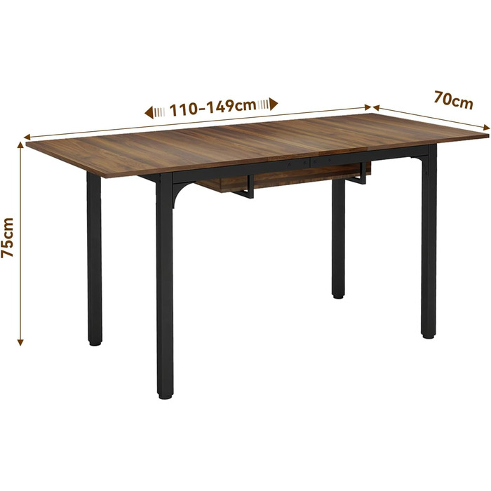 Розсувний стіл Artethys 105/150x70 см - індустріальний обідній стіл для кухні, вітальні, їдальні. Прямокутна стільниця, дерев'яний стіл на металевих ніжках, на 4-6 осіб