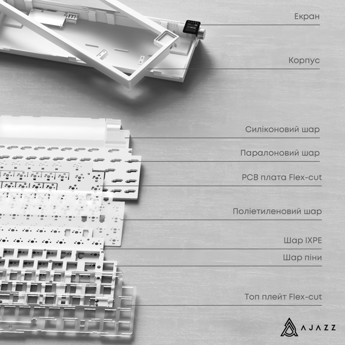 Бездротова механічна клавіатура Ajazz AK650 Flying Fish Switch - Black (AK650-FF-BGY)