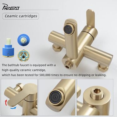 Набір змішувач для ванни PHASAT з душовою лійкою, чорний, настінний монтаж, PTBB13E