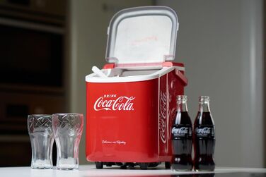 Льодогенератор Salco Coca Cola, 10 кг/день, 2 розміри льоду, ретро дизайн, портативний, червоний, для коктейлів та напоїв