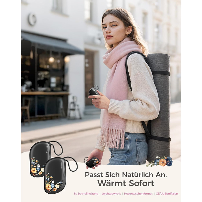 Електричні грілки для рук OCOOPA 2 шт. з дизайном гребінця, багаторазові, 4000mAh, 1.5 см, підходять у рукавички та сумки, подарунок на Новий рік, для жінок, зимові аксесуари, Ocoopa x UT5 Wiesengeflüster (Кількісний випуск)