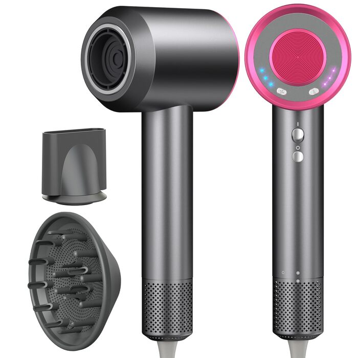 Професійний фен для волосся з високошвидкісним двигуном 160 000 об/хв, іонізацією (500 млн іонів), магнітною насадкою, 3 режими швидкості та 4 рівні температури, для дому, салонів та тварин