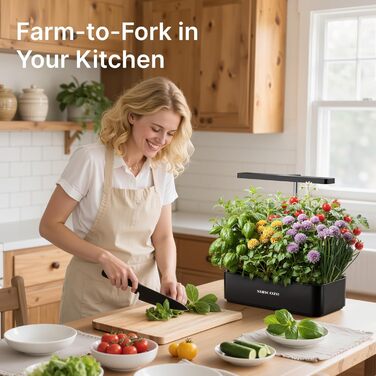 SUNCOZE Гідропонна система вирощування, набір для вирощування трав в приміщенні з LED-лампою, Smart Garden на 12 касет, 4L резервуар для води, регульована висота, тиха інтелектуальна помпа, для дому, кухні, чорний