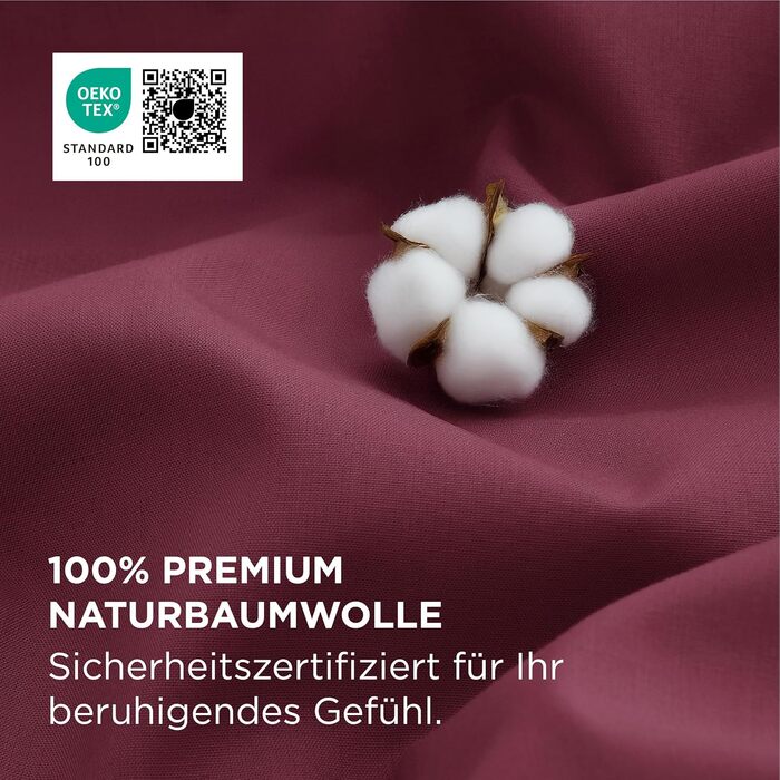 BEDSURE Комплект постільної білизни 135x200, бавовна, 4-х частинний - комплект постільної білизни, простирадло та 2 наволочки 80x80 см, Oeko-TEX, трав'яний колір з блискавкою (155 x 220 см, бордовий)