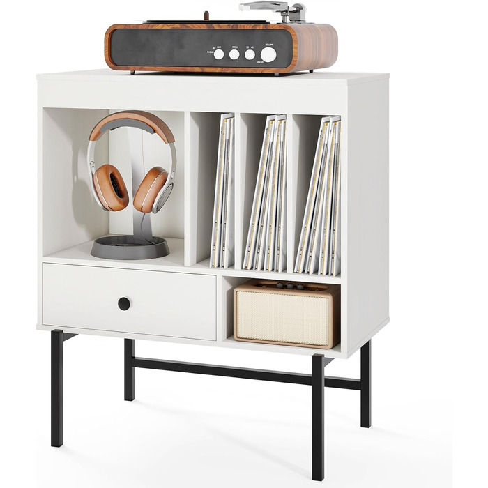 Підставка для програвача COSTWAY з місцем для зберігання вінілових платівок, білий колір, 70 x 36 x 80 см