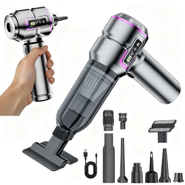 Акумуляторний ручний пилосмок 25000Па 100W з безщітковим двигуном, функцією видування та всмоктування, 6000mAh, 3 режими роботи, для авто, дому та офісу