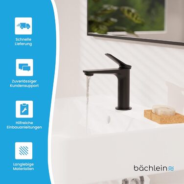 Змішувач для умивальника Bächlein Aldeya чорний матовий з монтажним комплектом, високий однорідний змішувач для накладної раковини