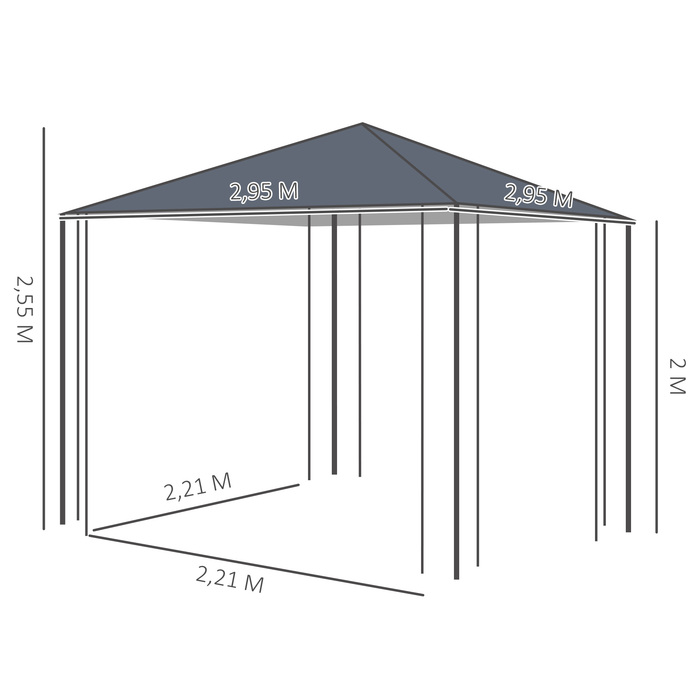 Аутсонячна садова альтанка 3x3 м міцний намет для вечірок Marquee Garden Tent зі сталі та поліестеру сірого кольору для вечірок у саду та заходів