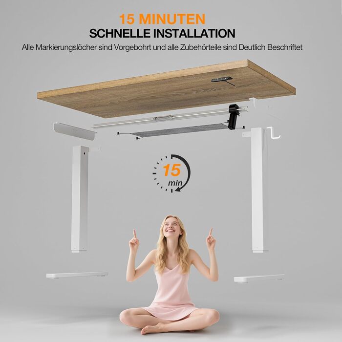 Регульований стіл 120x60 см, електричний з функцією пам'яті, стоячий/сидячий комп'ютерний стіл. Керування кабелями та гачки, регульований підйомний стіл для офісу та дому – Білий. (Світло-русявий, 100 см)