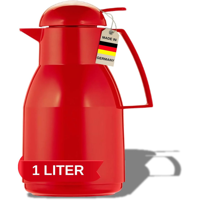 Термос Helios Top Push, 1 літр, червоний, з пластиковою ізоляцією