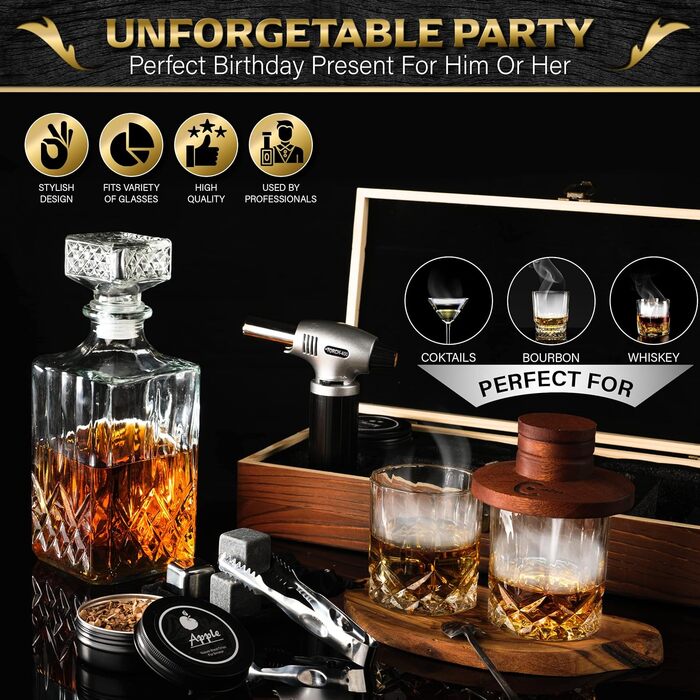 Набір для копчення коктейлів з ліхтариком: Раух-Ей для віскі та бурбон. Набір для копчення напоїв з коробкою, трісками та аксесуарами.