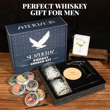 Набір для копчення віскі, ретро-дизайн, з ліхтариком, 6 смакових стружок, 2 склянки, 2 форми для льоду, коктейльний набір для копчення, подарунок для чоловіків, батька, набір для копчення бурбону