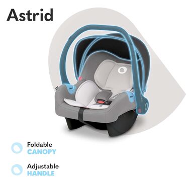 Дитяче автокрісло LIONELO Astrid дитяче автокрісло, дитяче автокрісло від народження до 13 кг, поперековий вкладиш, вкладиш редуктора Dri-Seat, 3-точковий ремінь безпеки, сонцезахисний навіс світло-сірий