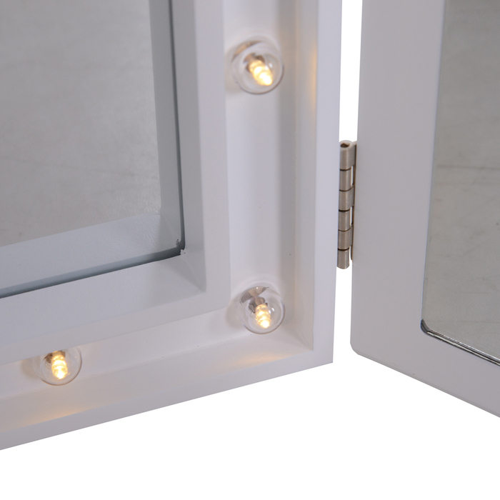 Дзеркало для макіяжу HOMCOM з LED-підсвіткою, регульоване на 180°, автономне, біле, з 3 дзеркалами, розмір 73 x 53,5 x 4,5 см