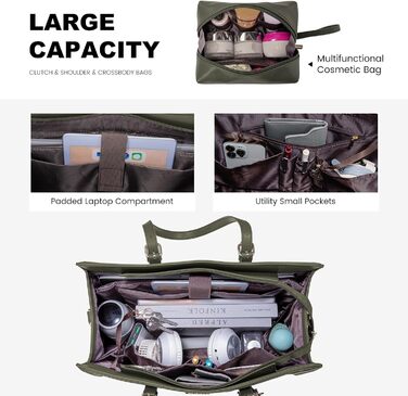 Сумка для ноутбука LOVEVOOK 15.6 дюймів, велика містка, на плечі/через тіло, канвас, для жінок, офіс, ділові поїздки, школа