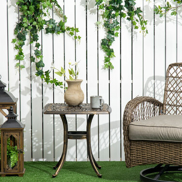 Outsunny Side Table Патіо Стіл з отвором для парасольки 54x54x52.5 см Алюмінієва рама в бронзі, ідеально підходить для саду та балкона
