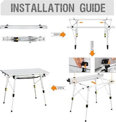 Складаний кемпінговий стіл Portal з регулюванням висоти, алюмінієвий, 90 x 53 см, для 4 осіб, сріблястий