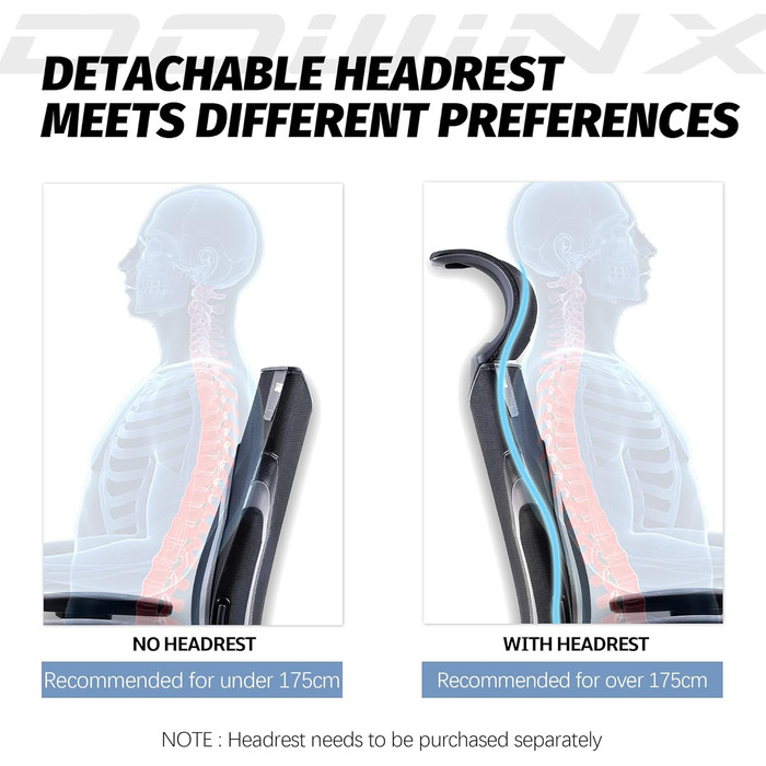 Ігровий крісло Dowinx для офісу та дому: ергономічне, з 3D підлокітниками, функцією гойдання, шкіряне, поворотне, чорно-сіре