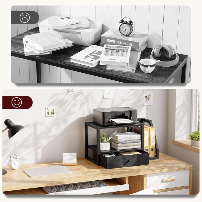 Стіл для принтера, 2-рівневий, з ящиком для зберігання, стелаж для принтера, для дому, офісу, кухні, вітальні, рустикальний коричневий APTHR3001