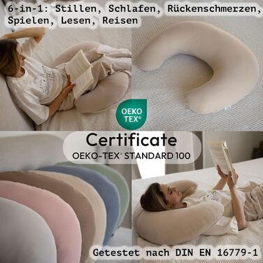 Подушка для годування та вагітності PaLulli XL (170x30 см), органічна бавовна муслін, бежева