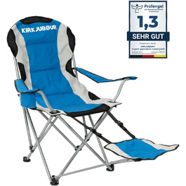 Крісло для кемпінгу Kirkjubøur Asgard з підсклянником, підніжкою, підлокітниками та сумкою для перенесення, брудо- та водовідштовхувальне крісло, розміри (ВхШхГ) 95 x 60 x 50 см, максимальна вантажопідйомність 120 кг (синій)
