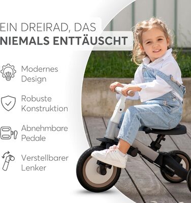 KikkaBoo FLIP Триколісний велосипед 5-в-1, з штовхальною ручкою, від 1 до 5 років, армійсько-зелений (бежевий)