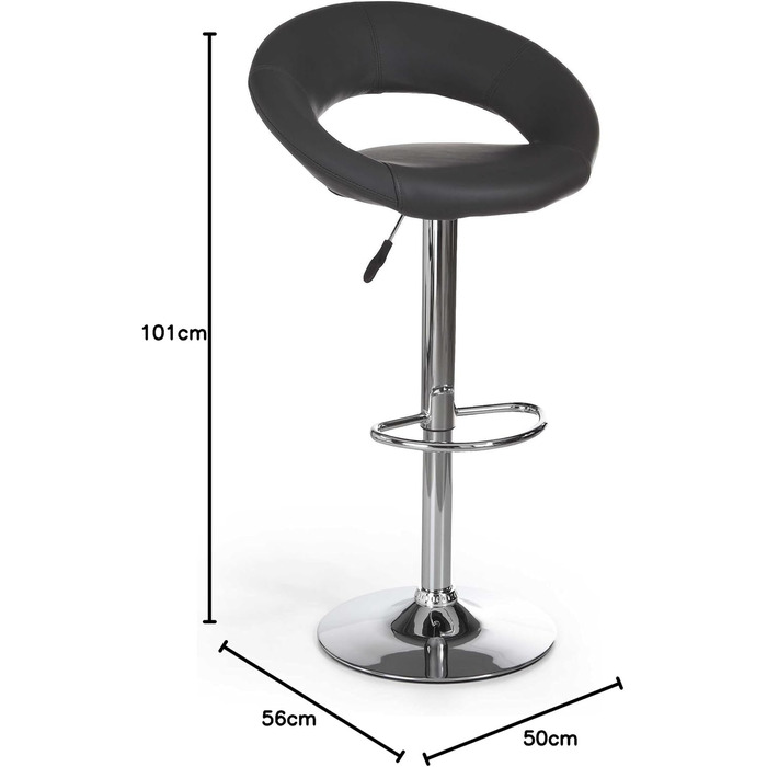 Барний стілець AC Design Furniture Thilde, комплект 2 шт., чорна екошкіра, 56x50x100 см