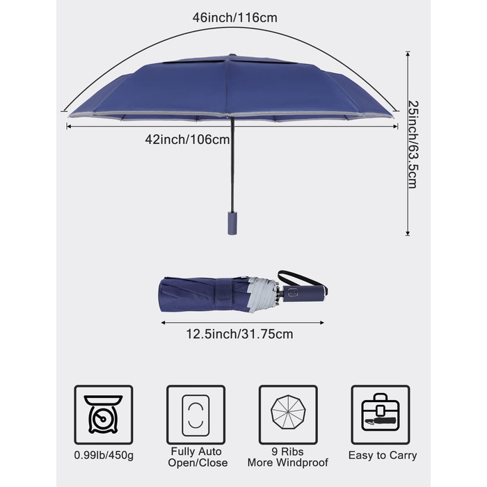 Вітрозахисна автоматична парасолька для чоловіків і жінок, складна парасолька з подвійним навісом, синя