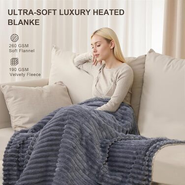 Електрична ковдра Nalone з автовимкненням 160*130 см, 9 температурних режимів, таймер 12 годин, захист від перегріву, пральна машина, фланель, сірий колір