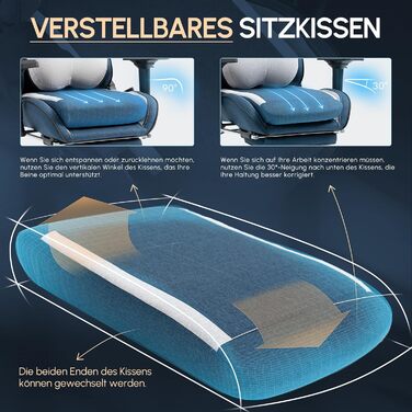 Dowinx Ігровий крісло, дихаючий офісний стілець з високоякісного матеріалу, ергономічний PC стілець з 4D підлокітниками, регульований і поворотний ігровий стілець з підніжкою, блакитний