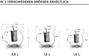 Великий чайник Creano об'ємом 1,5 л, скляний чайник з 3 предметів в наборі для заварки з вбудованим ситечком з нержавіючої сталі і скляною кришкою, багатофункціональний
