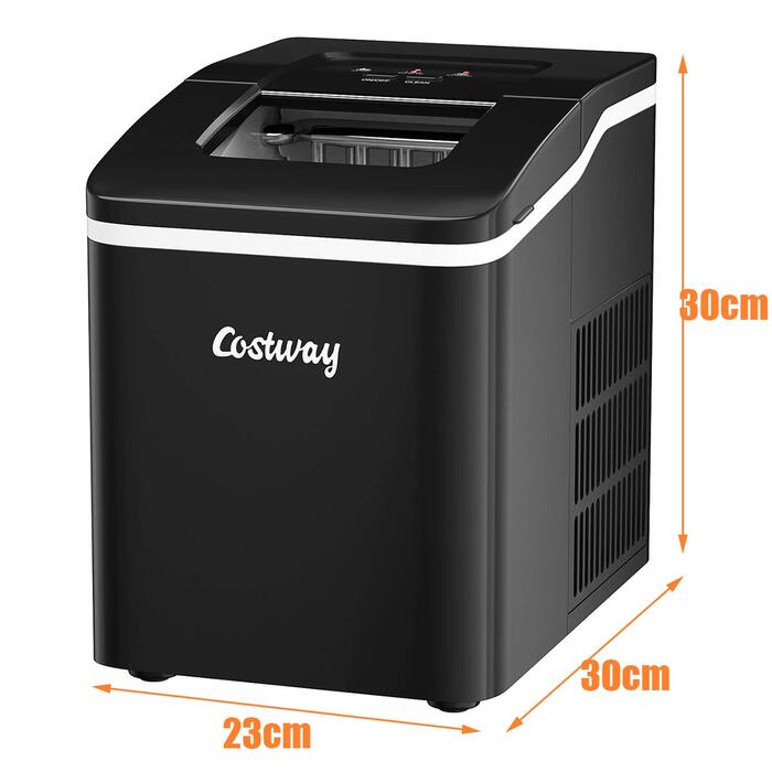 Льодогенератор COSTWAY Ice Cube Machine 12 кг/24 год, включаючи ложку для кубиків льоду, резервуар 1,6 л, 120 Вт, чорний