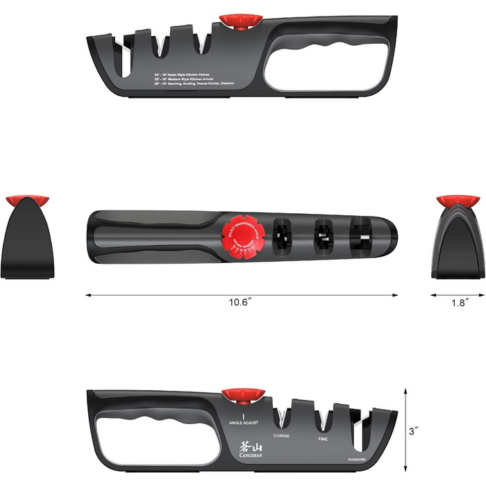 Професійний ніж Cangshan 1026108 з регулюванням 3 ступенів (14-24 градуси) + точилка для ножів, чорний