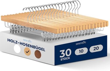 Дерев'яні вішалки для штанів SereneLife з кліпсами (20 шт.), 35,6 x 1,3 x 17 см