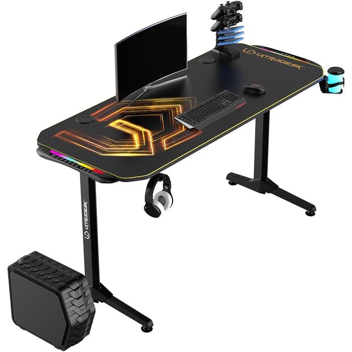 Ігровий стіл ULTRADESK FRAG V3 LED RGB - вміщує 2 монітори, сталева конструкція, 150x60 чорний