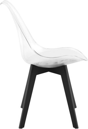 Чорні обідні стільці – стильні пластикові стільці з м'яким сидінням з екошкіри та поліпропіленовими ніжками, сучасний дизайн, комфортне відчуття (прозорі – чорні поліпропіленові ніжки, набір 1 шт.)