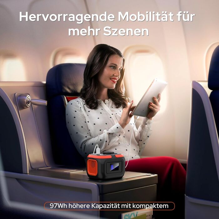 Портативна електростанція SinKeu 97Wh, 26400mAh з AC 230V, DC 12V та USB, для телефону, ноутбука, кемпінгу, подорожей, надзвичайних ситуацій (без сонячної панелі) DE-G120