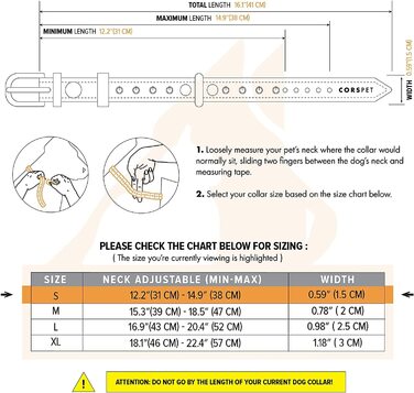 Нашийник Corspet з натуральної шкіри, нашийник із заклепками для собак ручної роботи в ЄС, двосторонній регульований нашийник з м'якою підкладкою / Нашийники для собак малого та середнього розміру 39-47 см (S (1 упаковка), рожевий)