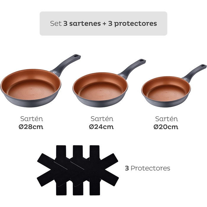 Набір кухонних сковорідок San Ignacio Bronze (3 шт.) з антипригарним покриттям, 28 x 28 x 4,5 см, алюміній, для всіх плит