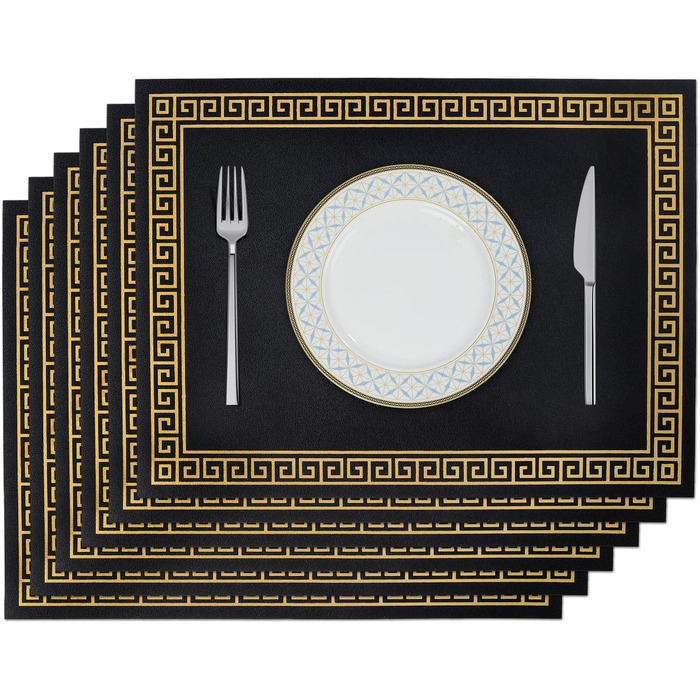 Набори підставки під гаряче Fanquare, 6 шт., зелені, прямокутні, з екошкіри, з золотим кантом. Стійкі до нагрівання, миючіся, неслизькі підставки для столу, 45*30 см. Ідеально для декору весільного столу.