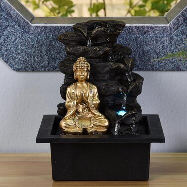 Штучний фонтан для саду Zen Light Shira - чорний, з LED-підсвіткою та насосом, з штучного каміння