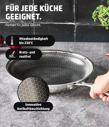 Сковорода HENSSELERS® 28 см - універсальна для всіх типів плит, антипригарне покриття у вигляді сот, індукційна, стійка до подряпин та порізів
