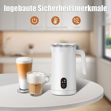 Електричний спінювач молока 400 мл 4-в-1 для гарячого та холодного молока, автоматичне вимкнення, для капучіно, лате макіато