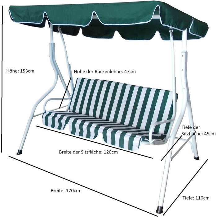 Гойдалка для відпочинку DEGAMO Hollywood Florida 3-місна, кольорова, надміцне виконання (Білий/Зелений)