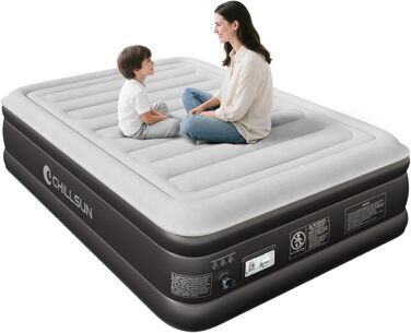 Надувне ліжко CHILLSUN® з електричним насосом, 203x152x46 см, водонепроникна поверхня, для кемпінгу та гостей (подвійне)