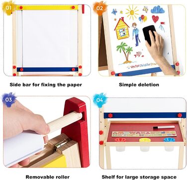 Дитяча мольберт-стіл LIFEZEAL з крейдяною дошкою, дерев'яний, 52.5 x 51.5 x 106.5 см