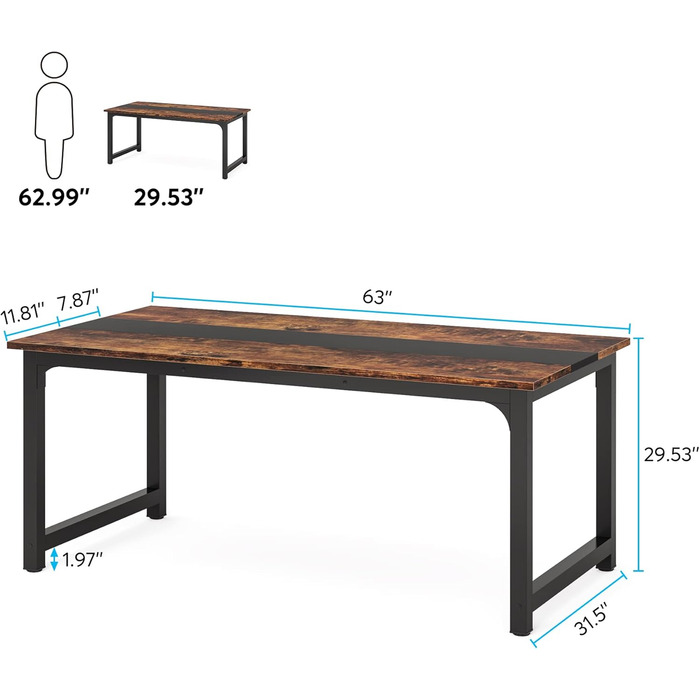Стол Tribesigns 160 x 80 см: Комп'ютерний, офісний, для робочого кабінету, сучасний, вінтажний, коричнево-чорний