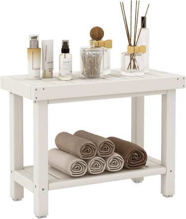 Двомісна лавка для душу Costway з полицею, 150 кг, водонепроникна, коричнево-біла (61x31x49 см)