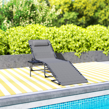 Шезлонг для відпочинку на сонце, розкладний садовий шезлонг з подушкою для голови, лежак з регульованою спинкою у 5 положеннях, до 120 кг
